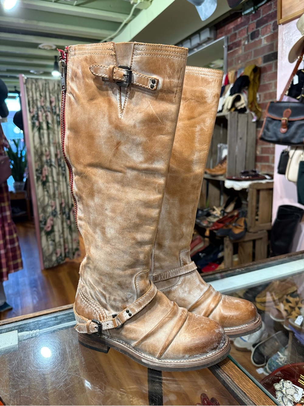 Freebird Roadie distressed leather below the knee boots size 8
